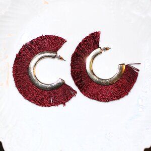 Maroon and gold fringe hoop earrings by Express